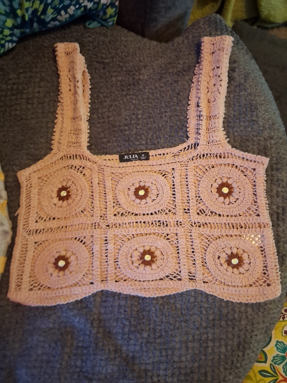 Julia Pink Crochet Square-Panel Crop Top
